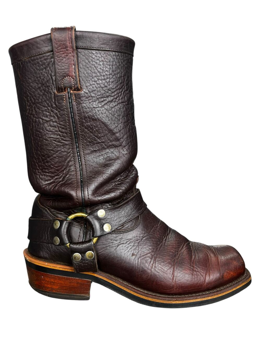 Vintage Chippewa Briar Bison Brown Leather Biker Harness Boot Size US 9.5 D